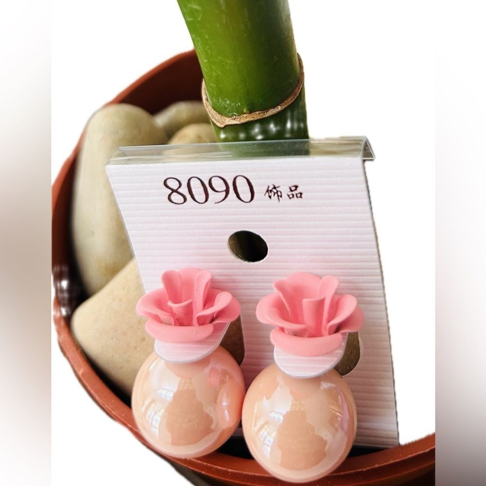 Cute Pink Floral Flower Two sided Double sided Fashion Earrings